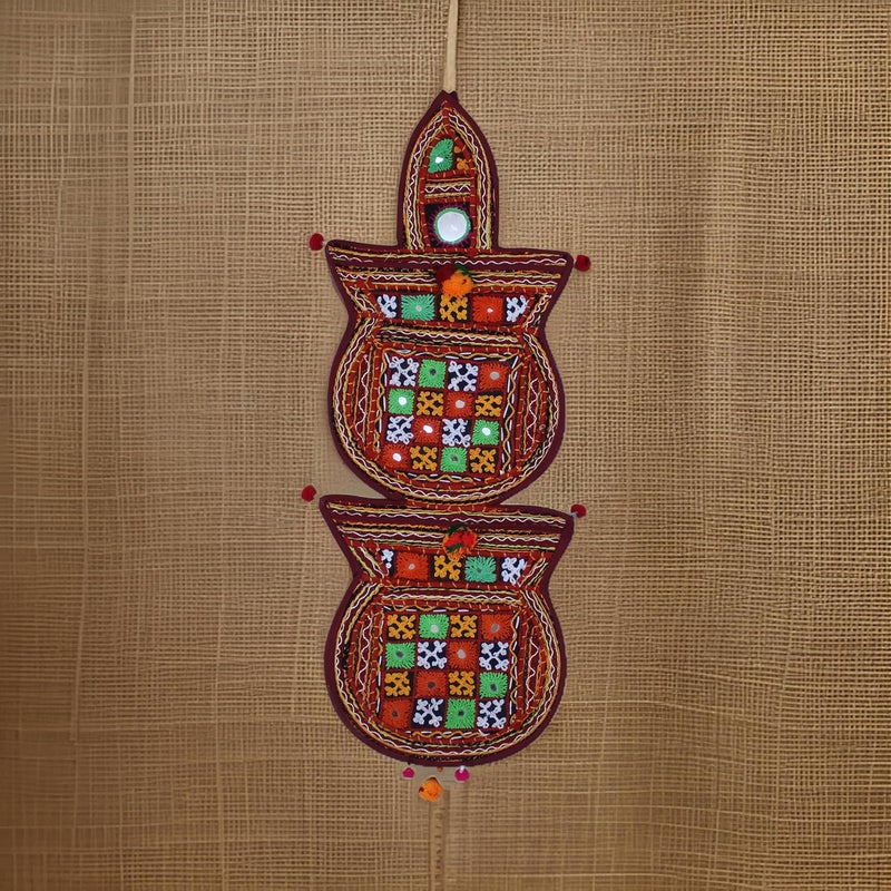 Garvi Gurjari Multicolour Hand Embroidered Letter Holder Magazine Holder Wall Hanging Letter HolderOrganizer With 2 Pockets 3 - Image 2