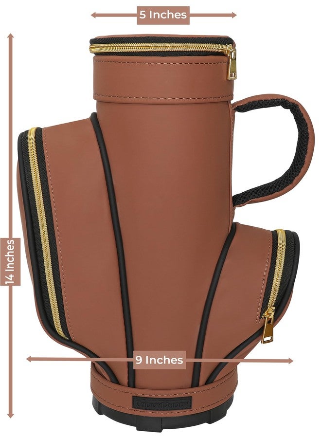 CaddyDaddy The Fore Vino Champagne or Wine Golf Bag Cooler | Insulated, Padded Handle, Portable & Travel-friendly, 1 Golf Ball Wine Stopper, 100% Faux Leather (Brown, Navy Blue) (9Lx14Wx5H”) (Copper) - Image 3