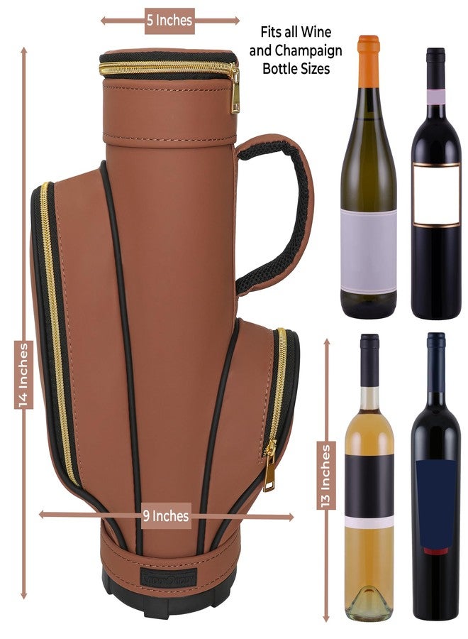 CaddyDaddy The Fore Vino Champagne or Wine Golf Bag Cooler | Insulated, Padded Handle, Portable & Travel-friendly, 1 Golf Ball Wine Stopper, 100% Faux Leather (Brown, Navy Blue) (9Lx14Wx5H”) (Copper) - Image 2