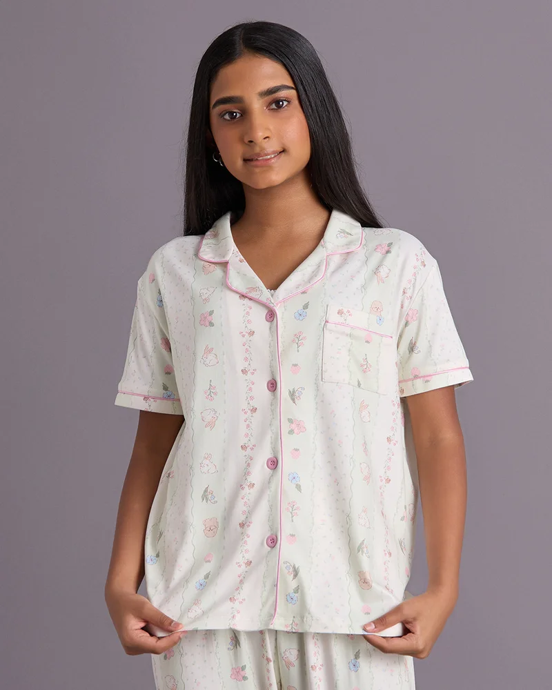 Redtag Senior Girls White Short Sleeve Pajama Set