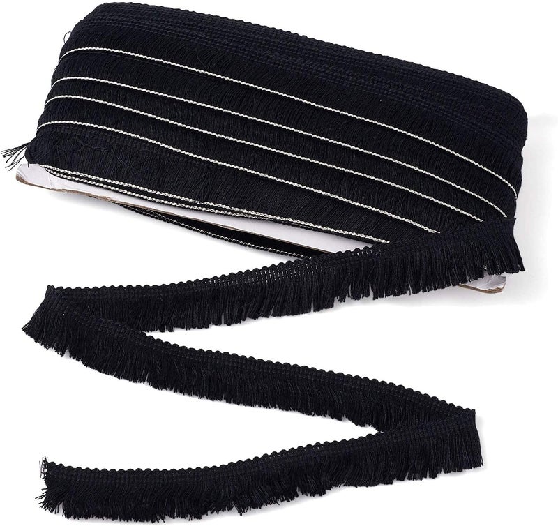 Mega Pet MegaPet Black Polyester Fringe Tassel Lace Trim 1 Inch x 82 Feet Chainette Fringe Fibre Trim for Sewing Quilting DIY Home Decoration Clothing Cushions Pillow Curtain Home Crafts - Image 1