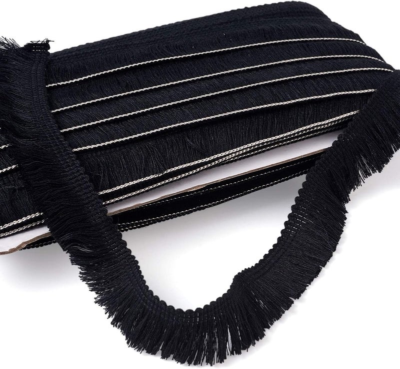 Mega Pet MegaPet Black Polyester Fringe Tassel Lace Trim 1 Inch x 82 Feet Chainette Fringe Fibre Trim for Sewing Quilting DIY Home Decoration Clothing Cushions Pillow Curtain Home Crafts - Image 2
