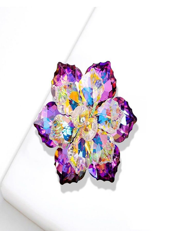 FUTIMELY Rhinestone Flower brooch Pin Large Crystal Flower brooch Lapel Pins Wedding Party Birthday Dance Banquet Dress Suit Ceremony Clothes Hat Bag Accessories Jewelry for Women (Purple1) - Image 3