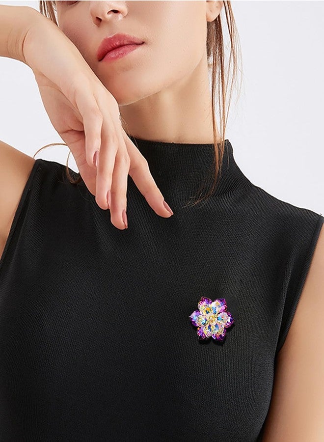 FUTIMELY Rhinestone Flower brooch Pin Large Crystal Flower brooch Lapel Pins Wedding Party Birthday Dance Banquet Dress Suit Ceremony Clothes Hat Bag Accessories Jewelry for Women (Purple1) - Image 2