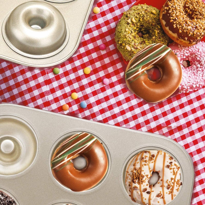 Beasea Donut Pan Set of 2, Nonstick Donut Baking Pans, Carbon Steel Mini Donut Mold, Donut Baking Tray Bagels Mold for 6 Donuts - Image 4