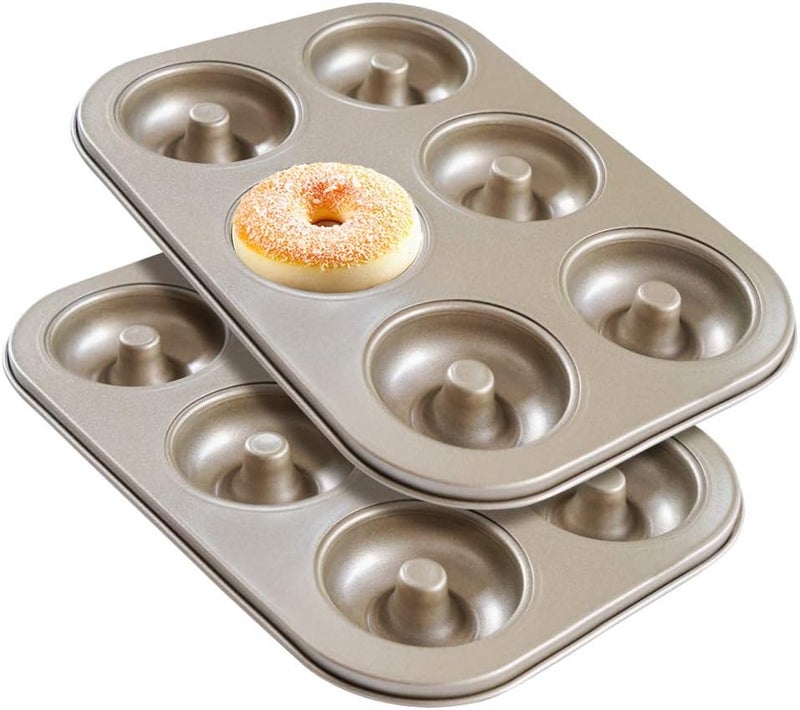 Beasea Donut Pan Set of 2, Nonstick Donut Baking Pans, Carbon Steel Mini Donut Mold, Donut Baking Tray Bagels Mold for 6 Donuts - Image 1