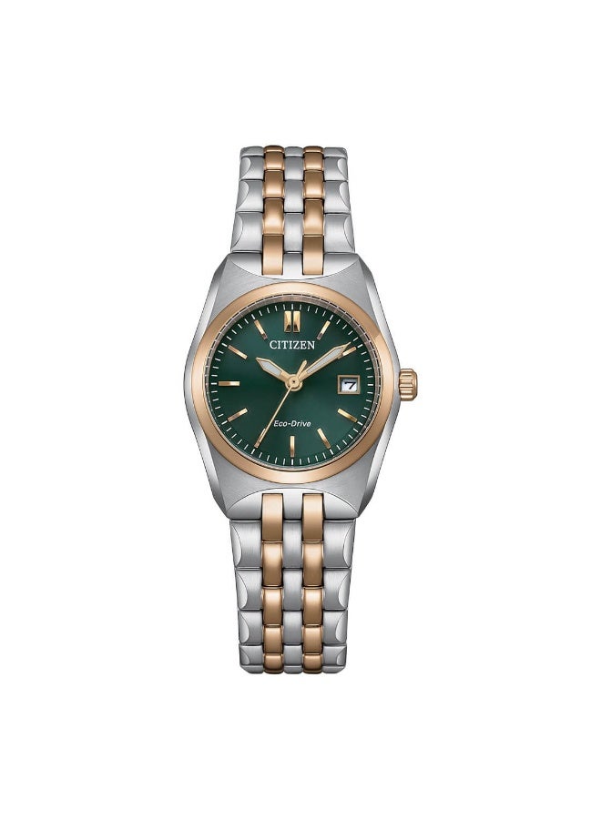 سيتيزن Eco-Drive Women’s Watch EW2297-55X, 27 mm Green Dial, Stainless Steel Case & Bracelet, 100 m WR - Image 1