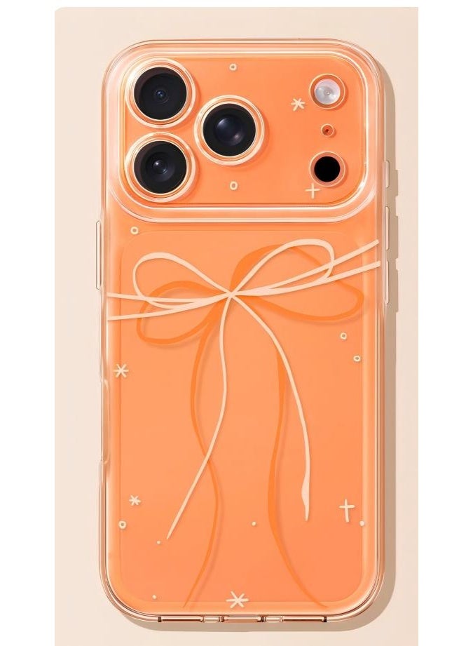 HaDoii iPhone 17 Pro Max Case, Clear Cute Ribbon Bowknot Aesthetic Phone Case, Rugged Shockproof Protective Bumper Transparent Cases Cover for iPhone 17 Pro Max, Clear Orange ﻿ - Image 1