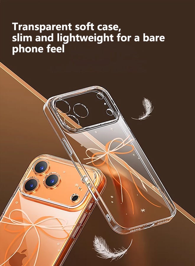 HaDoii iPhone 17 Pro Max Case, Clear Cute Ribbon Bowknot Aesthetic Phone Case, Rugged Shockproof Protective Bumper Transparent Cases Cover for iPhone 17 Pro Max, Clear Orange ﻿ - Image 2