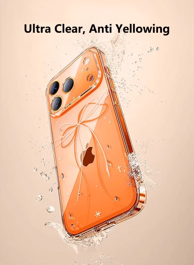 HaDoii iPhone 17 Pro Max Case, Clear Cute Ribbon Bowknot Aesthetic Phone Case, Rugged Shockproof Protective Bumper Transparent Cases Cover for iPhone 17 Pro Max, Clear Orange ﻿ - Image 3