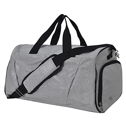 NGIL Glitter Cheers Sports Gym Duffel with Shoe Compartment and Small Carry on Travel Tote Bags for Women Gym bag Overnight bags for Women Cheer Bag GlitterSilver - Image 1