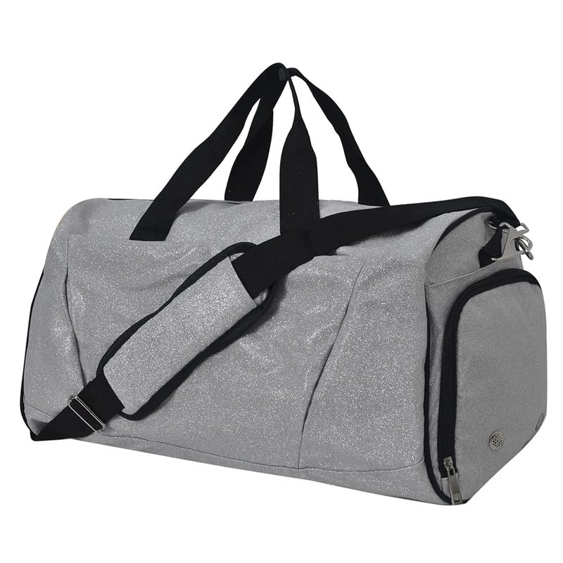 NGIL Glitter Cheers Sports Gym Duffel with Shoe Compartment and Small Carry on Travel Tote Bags for Women Gym bag Overnight bags for Women Cheer Bag GlitterSilver - Image 2