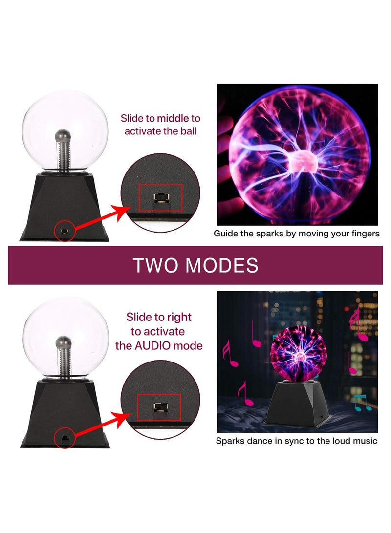 ELTRAZONE 5 Inch Plug-in Magic Plasma Ball Lamp - Touch & Sound Sensitive Interactive Plasma Lamp Nebula Sphere Globe, Science Educational Gift for Decorations/Parties/Bedroom - Image 3