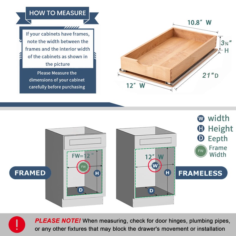 Draworia Pull Out Cabinet Drawers - 6x2 Size Options (12-23'W,18-21'D), Pre-Assembled with Soft Close Slides, Solid Beechwood, Easy Installation(12'W x 21'D) - Image 4