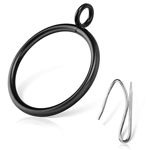 Awoin 24 piece 2” Black Eyelet Curtain Rings with 30 PCS Drapery Pins for Window Treatment Hardware, Black Drapery Rings fit up to 1.8” Curtains Rod - Image 1