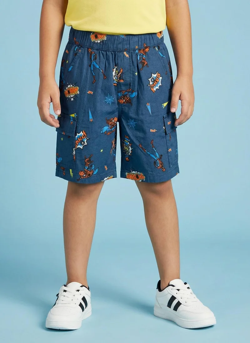 نوتيناتي Nautinati Boysâ€™ 100% Cotton Woven Marvel Spiderman All-over Print Cargo Shorts