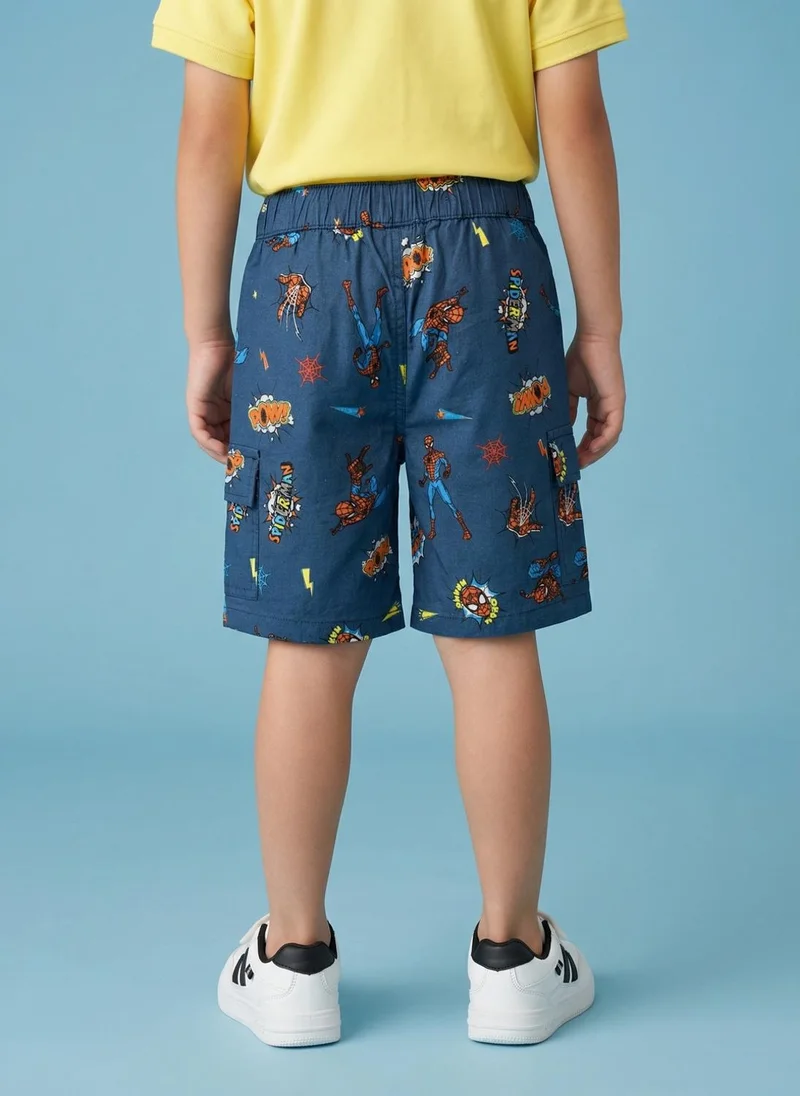 Nautinati  Nautinati Boysâ€™ 100% Cotton Woven Marvel Spiderman All-over Print Cargo Shorts for Men | Best Price UAE