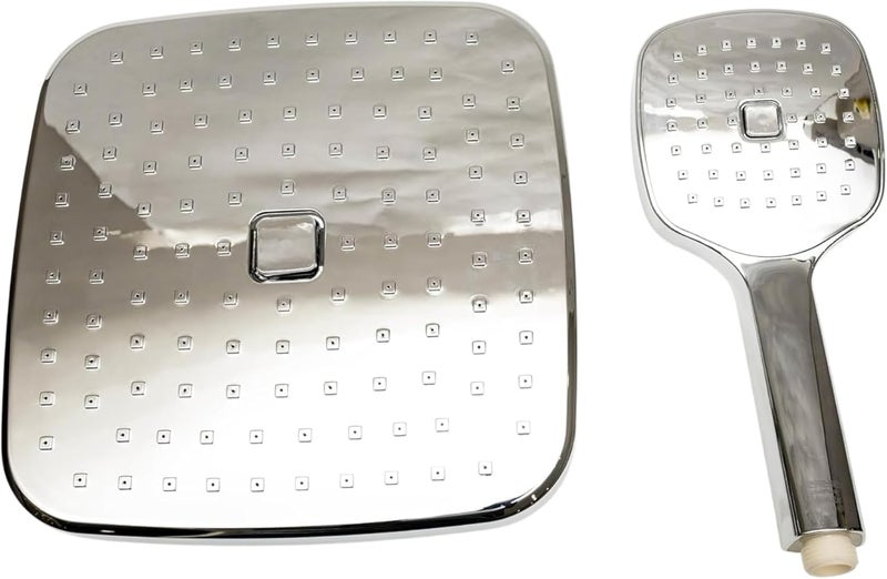 Double Shower Set with 2 Systems – Rainfall Overhead Shower Panel + Multi Sprinkler Hand Held (Shower Panel + Square Handset)
