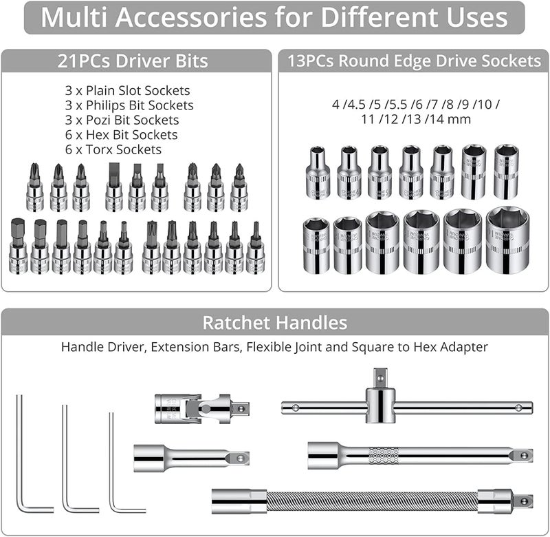 Kwinto 46 In 1 Pcs Tool Kit & Screwdriver and Socket,Hand Tool Kit Wrench Set Multi Purpose Combination Tool Case Precision Socket, All Bike, Car Kit Multicolour - Image 2