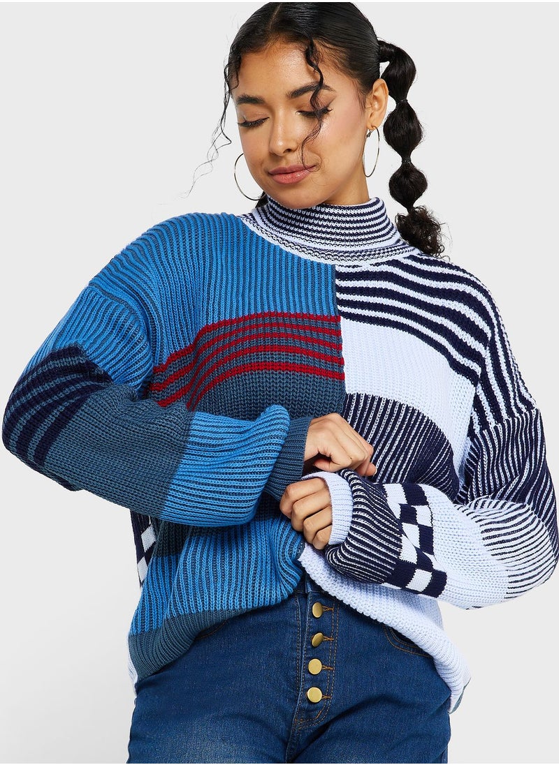 Ginger - Patchwork Style High Neck Sweater - Image 1