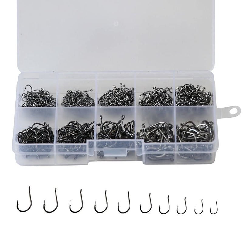 Laxygo 300pcs Small Fishing Hooks Black High Carbon Fishing Hooks Set 6 Sizes with a Plastic Box (500pcs Black) - Image 1
