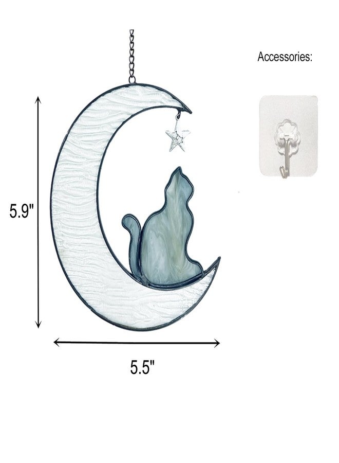 YT3 Studio Cat Memorial Gifts Ornament, Cat on Moon Stained Glass Window Hanging, Cat Suncatcher Decor, Pet Memorial Gifts for Cat, Cat Themed Gifts for Cat Lovers, Cat Remembrance Gifts for Women, Mom - Image 2
