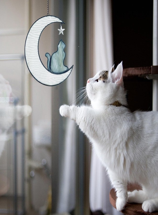 YT3 Studio Cat Memorial Gifts Ornament, Cat on Moon Stained Glass Window Hanging, Cat Suncatcher Decor, Pet Memorial Gifts for Cat, Cat Themed Gifts for Cat Lovers, Cat Remembrance Gifts for Women, Mom - Image 5