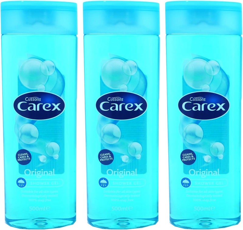 cussons Carex Original Shower Gel for All Skin Types Effectively Cleanses and Protects Your Skin 100 Soap Free 500ml Pack of 3