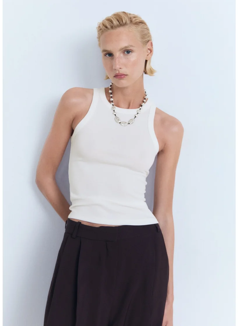 MANGO Ribbed Cotton-Blend Top