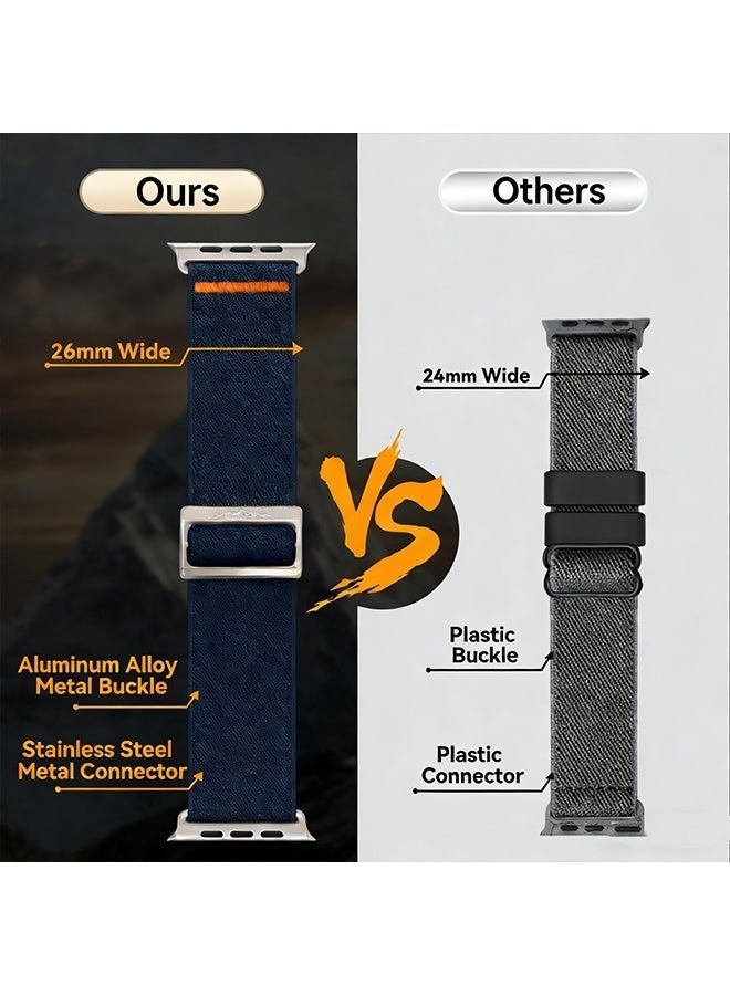 Happy D Soft nylon elastic woven strap, compatible with Apple Watch Ultra 2, Apple Watch Series 11/10/9/8/7/6/5/4/3, blue, 42/44/45/46/49mm smartwatch strap. - Image 4