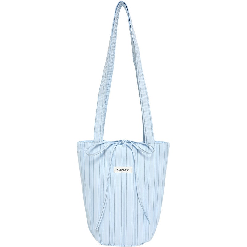 Striped Canvas Bag Korean Style Lazy Style Cloth Bag Ins Bucket Bag Japanese Department College Art Shoulder Tote Bag Women'S Batch - Image 1