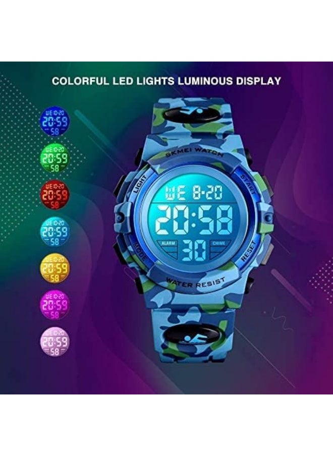 SKMEI Brand: SKMEI Skmei Children's Watch, Alarm, Day and Date Calendar, Water Resistant - Rubber Band - Blue, Army Gifts - Model 1548 Skmei Watches  - Image 4