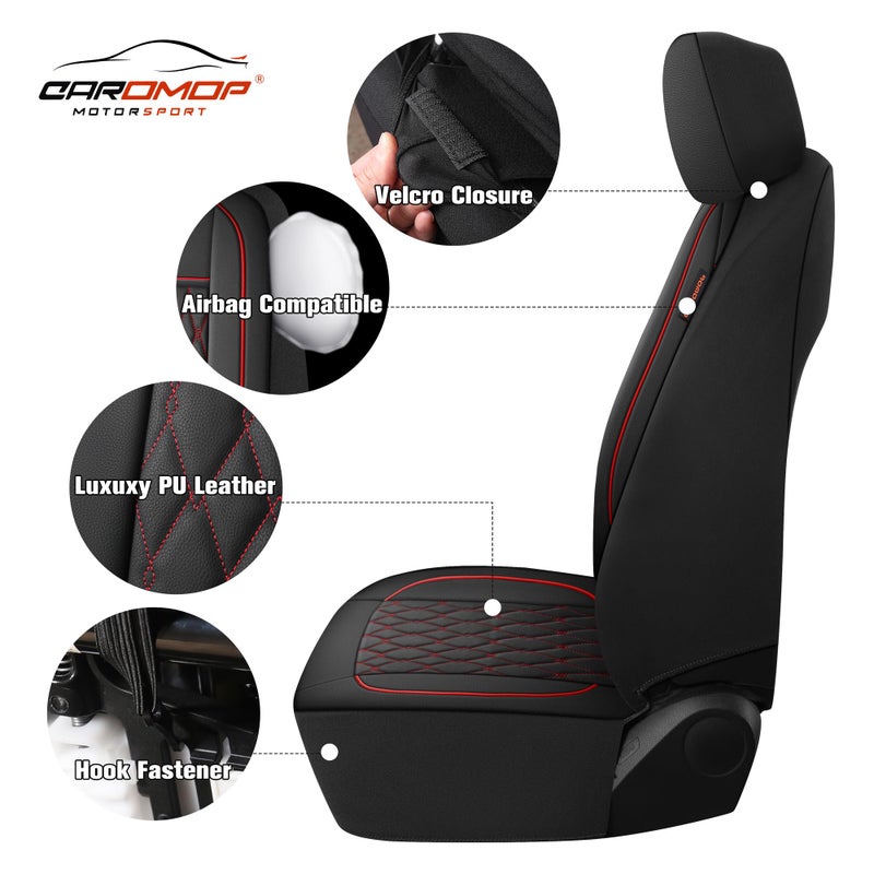 Caromop Faux Leather Car Seat Covers 2 Front Set Luxury And Comfortable Seat Covers For Cars  Airbag Compatible Car Interior Covers  Universal Fit For Suvs Vans Trucks(Black/Red) - Image 4