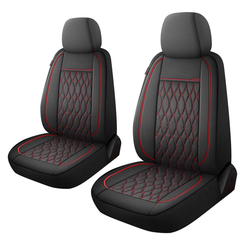 Caromop Faux Leather Car Seat Covers 2 Front Set Luxury And Comfortable Seat Covers For Cars  Airbag Compatible Car Interior Covers  Universal Fit For Suvs Vans Trucks(Black/Red) - Image 1