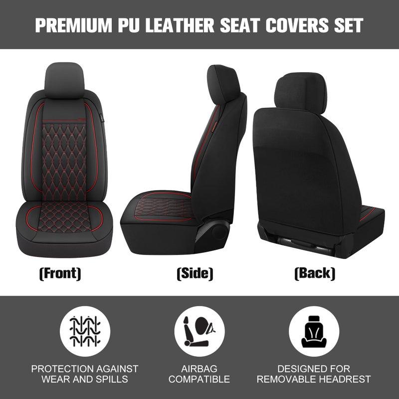 Caromop Faux Leather Car Seat Covers 2 Front Set Luxury And Comfortable Seat Covers For Cars  Airbag Compatible Car Interior Covers  Universal Fit For Suvs Vans Trucks(Black/Red) - Image 5