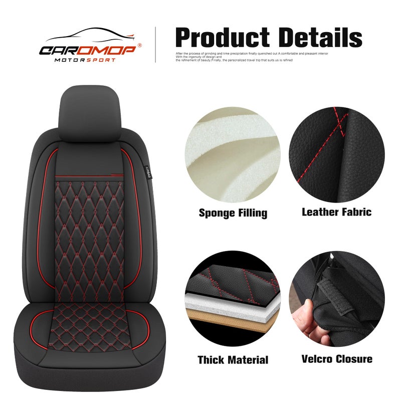 Caromop Faux Leather Car Seat Covers 2 Front Set Luxury And Comfortable Seat Covers For Cars  Airbag Compatible Car Interior Covers  Universal Fit For Suvs Vans Trucks(Black/Red) - Image 3