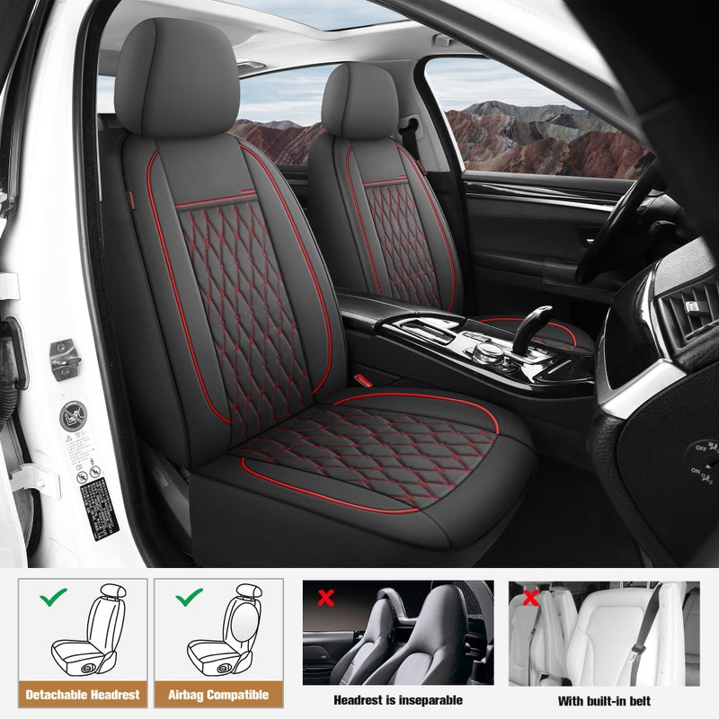 Caromop Faux Leather Car Seat Covers 2 Front Set Luxury And Comfortable Seat Covers For Cars  Airbag Compatible Car Interior Covers  Universal Fit For Suvs Vans Trucks(Black/Red) - Image 2