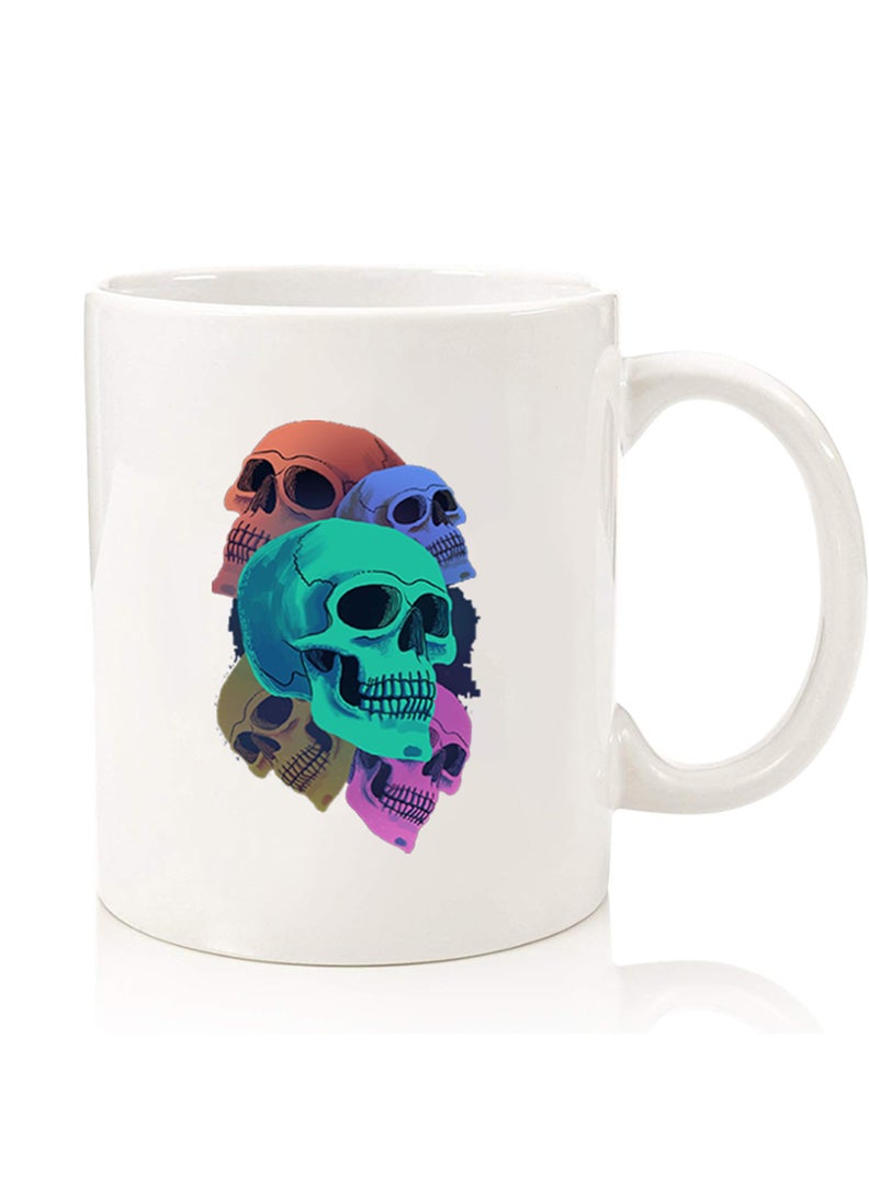 Theodor Premium Quality Two Sided Printed Coffee Mug Tea Cup For Home Office, Kids Men Women Colourful Skull - Image 1