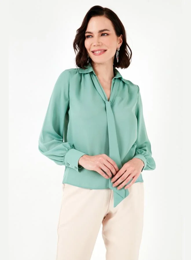 Lela Lela Tie Detailed V-Neck Chiffon Shirt Women's SHIRT 611BZ0047