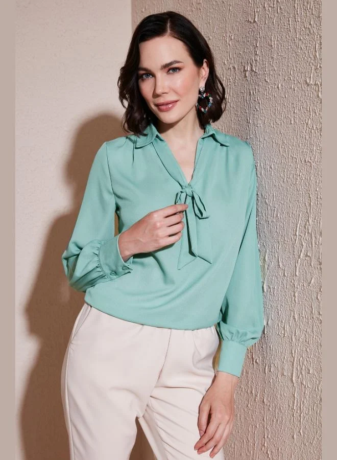 Lela Lela Tie Detailed V-Neck Chiffon Shirt Women's SHIRT 611BZ0047