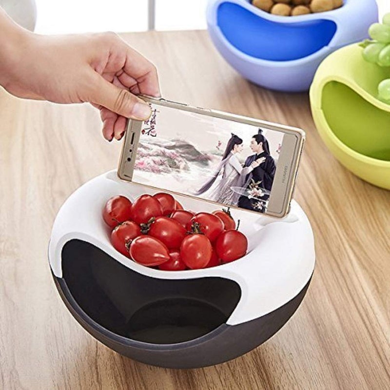 DEVANI IMPEX Fruit Platter Tray ouble Layers Multifunctional Creative Shape Lazy Pista Nut Snack Nashta Breakfast Dry Fruit Serving Platter Bowl Katori with Mobile Cellphone Holder Bracket Stand - Image 3