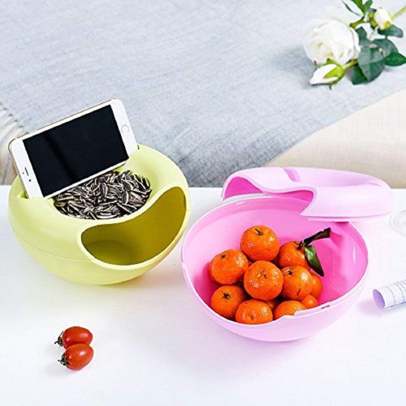 DEVANI IMPEX Fruit Platter Tray ouble Layers Multifunctional Creative Shape Lazy Pista Nut Snack Nashta Breakfast Dry Fruit Serving Platter Bowl Katori with Mobile Cellphone Holder Bracket Stand - Image 5