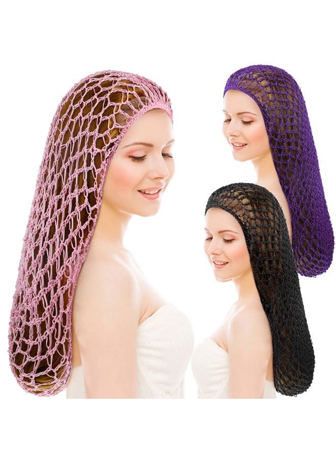 Waydress Hairband, 3 Pieces Mesh Crochet Hair Net Cap, Soft Rayon Snood Hat, Sleeping Cap, Hair Accessories for Women (Black, Pink, Purple)  - Image 1