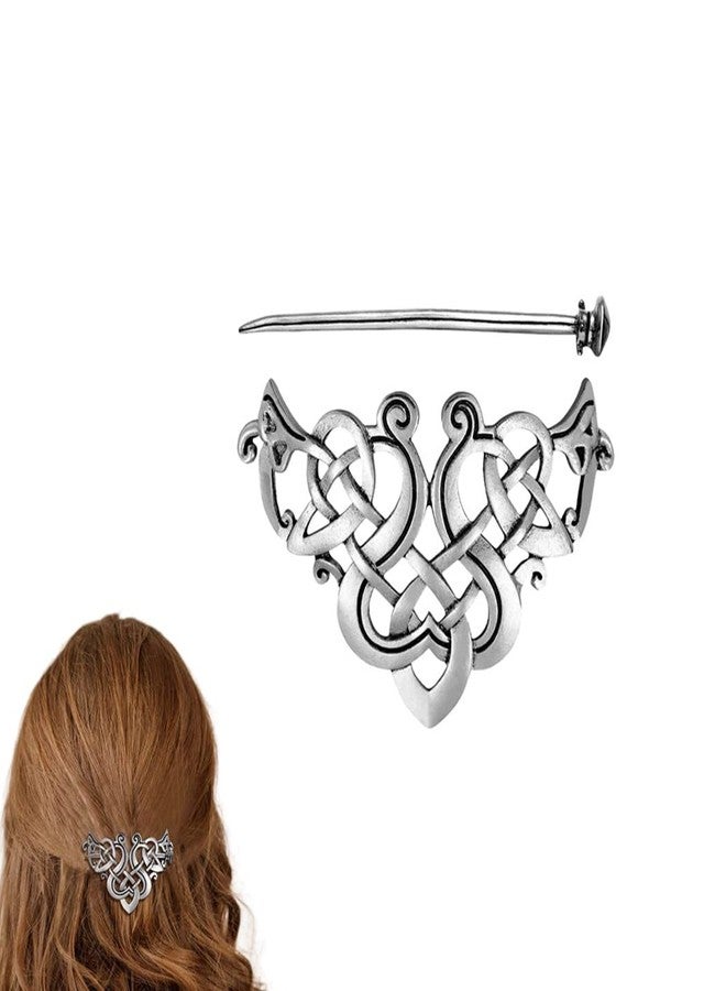 Ebonee Silver Celtic Hair Slide Hairpin Clip with Stick, Metal Retro Vintage Hair Barrette Minimalist Hair Claw Pin Knot Hair Accessories for Women (2 Pack) - Image 4