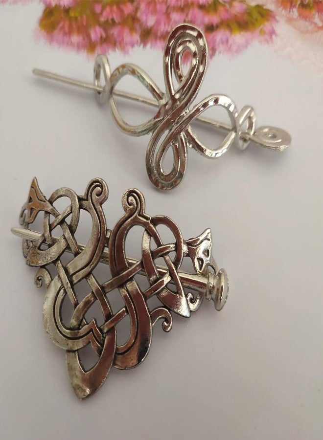 Ebonee Silver Celtic Hair Slide Hairpin Clip with Stick, Metal Retro Vintage Hair Barrette Minimalist Hair Claw Pin Knot Hair Accessories for Women (2 Pack) - Image 5