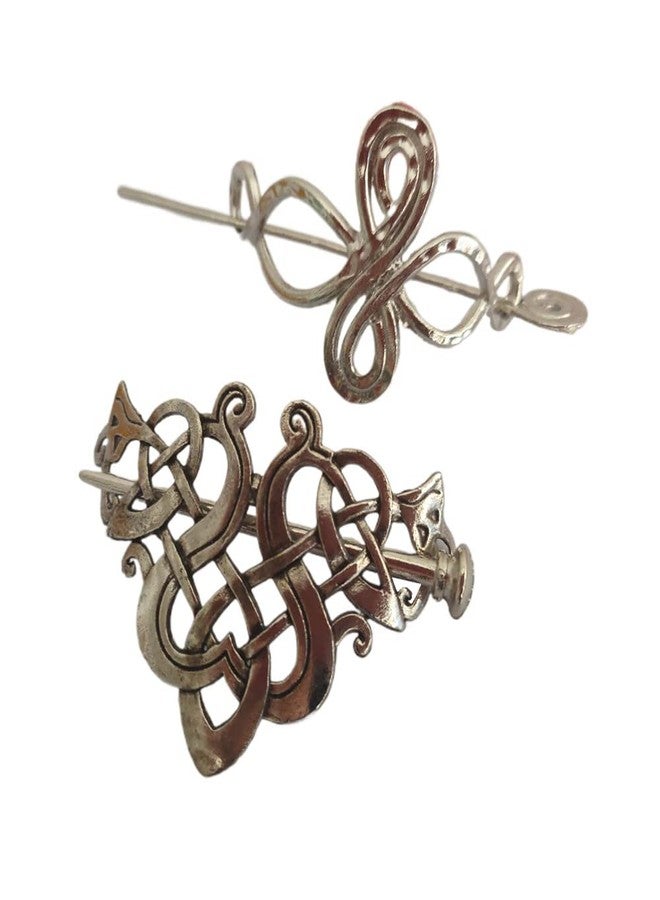 Ebonee Silver Celtic Hair Slide Hairpin Clip with Stick, Metal Retro Vintage Hair Barrette Minimalist Hair Claw Pin Knot Hair Accessories for Women (2 Pack) - Image 1