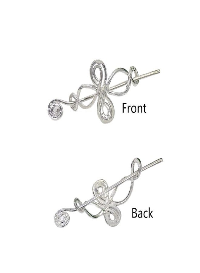 Ebonee Silver Celtic Hair Slide Hairpin Clip with Stick, Metal Retro Vintage Hair Barrette Minimalist Hair Claw Pin Knot Hair Accessories for Women (2 Pack) - Image 3