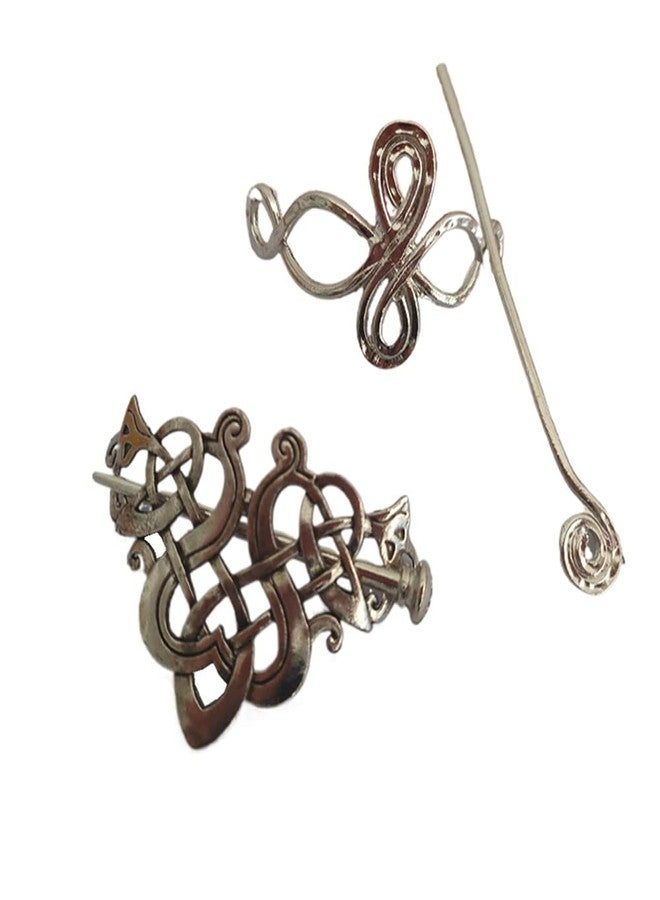 Ebonee Silver Celtic Hair Slide Hairpin Clip with Stick, Metal Retro Vintage Hair Barrette Minimalist Hair Claw Pin Knot Hair Accessories for Women (2 Pack) - Image 2