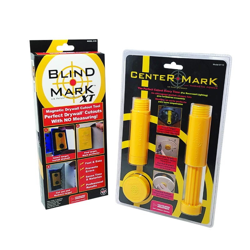 Calculated Industries 8125 Value Pack Blind Mark and Center Mark Drywall Install Tools For Electrical Outlet Box and Recessed CanLight Cutouts Powerful RareEarth Magnetic Targets and Locator