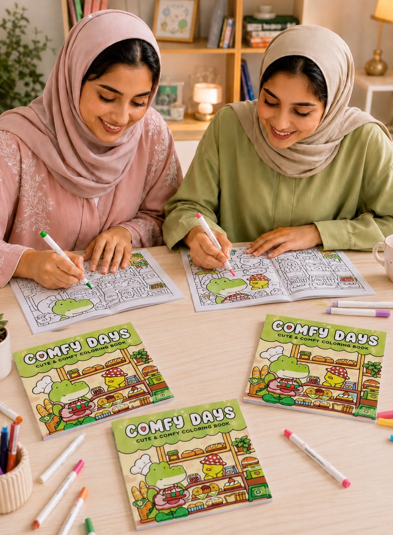 cocowyo 1-Pack Cozy Coloring Books for Adults & Teens, Cute Stress Relief Coloring Book Set for Women & Teen Girls, Cozy Daily Life, Mindfulness Illustrations, Relaxing Art Activity Gift - Image 2